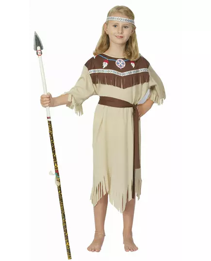 Beige indisk kostyme med frynser for jenter, Størrelse: 13–14 år (140–152 cm)
