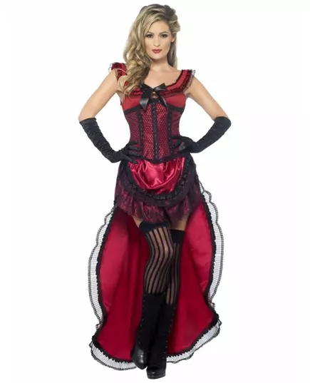 Sexy rødt saloondanserkostyme for kvinner, Størrelse: Medium