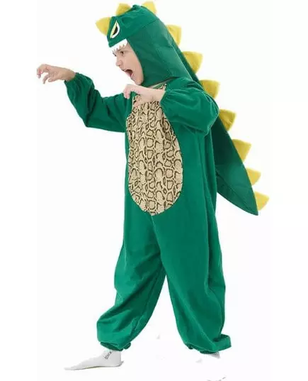 Grønt og gult dinosaurkostyme til barn, Størrelse: 10–12 år (130–140 cm)