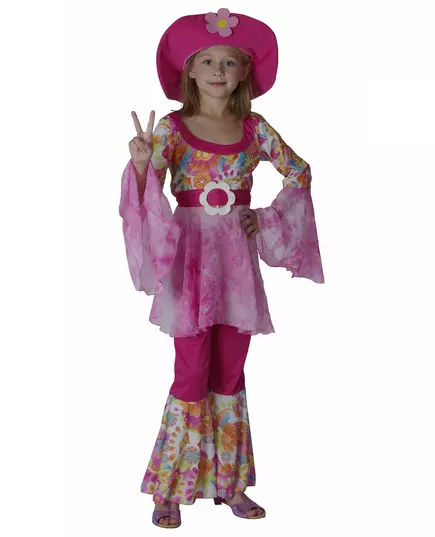 Pink hippie costume for girls, Size: 10-12 years(130-140 cm)