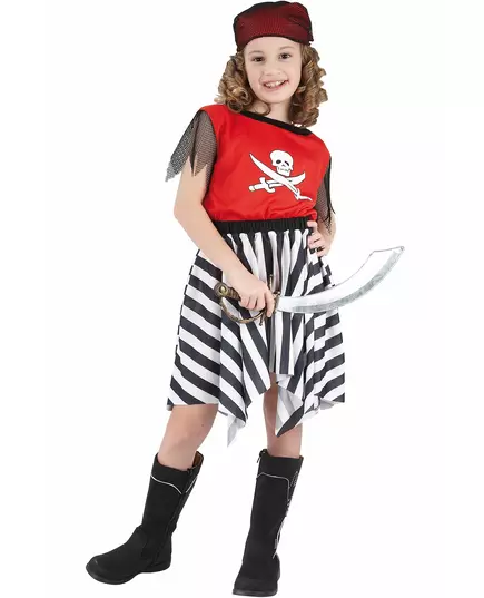 Red corsair pirate costume for girls, Size: 10-12 years (130-140 cm)