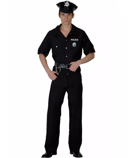 Black police officer costume for men, Size: Medium