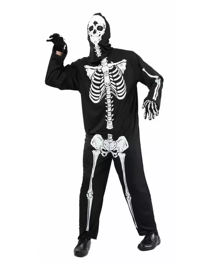 Svart skjelettkostyme til Halloween for menn, Størrelse: X-Large