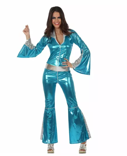 Women's shiny blue disco costume, Size: X-Large