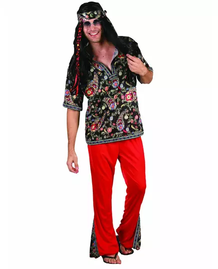 Rødt hippiekostyme for menn, Størrelse: XL