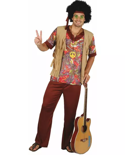 Hippiekostyme med rødt mønster for menn, Størrelse: Large