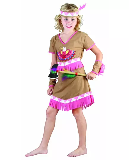 Indisk kostyme med rosa frynser for jenter, Størrelse: 10–12 år (130–140 cm)