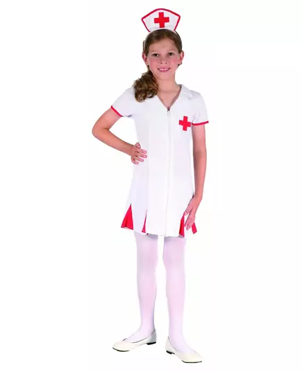Red and white nurse costume for girls, Size: 10-12 years (130-140 cm)