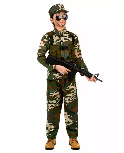 Green military costume for boys, Size: 7-9 years (120-130 cm)