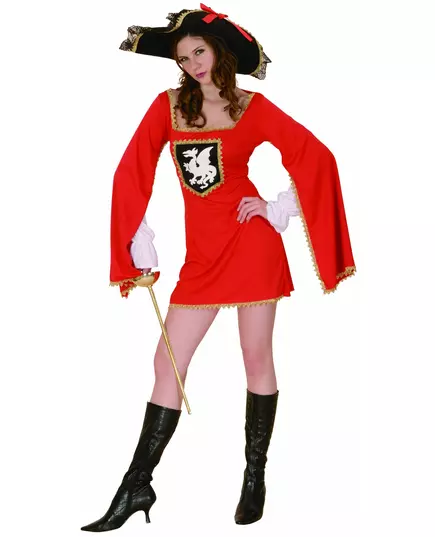 Red musketeer costume for women, Size: M