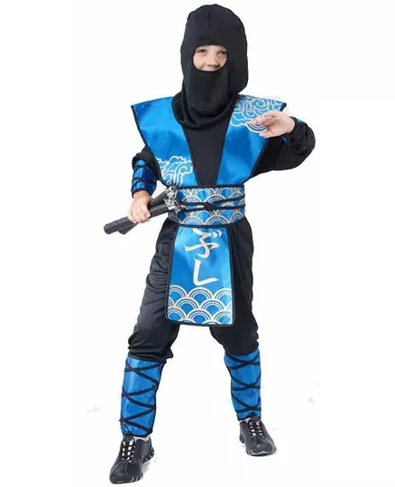 Blue and gold ninja costume for boys, Size: 7-9 years (120-130 cm)