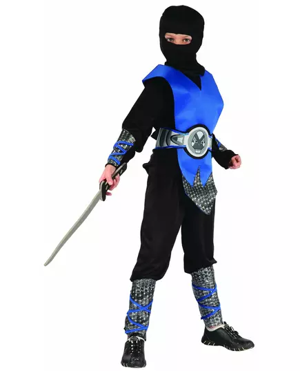 Blue and gray ninja costume for boys, Size: 10-12 years (130-140 cm)