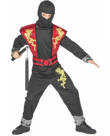Gul drage ninja-kostyme til gutter, Størrelse: 10–12 år (130–140 cm)