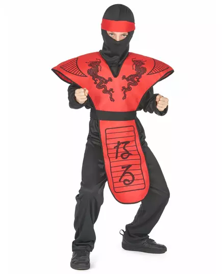 Rød drage ninja-kostyme til gutter, Størrelse: 10–12 år (130–140 cm)