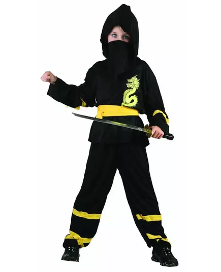 Yellow belt ninja costume for boys, Size: 10-12 years (130-140 cm)