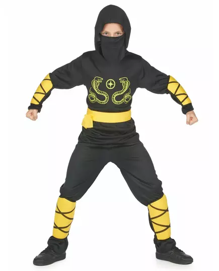 Svart og gult ninjakostyme til gutter, Størrelse: 7–9 år (120–130 cm)