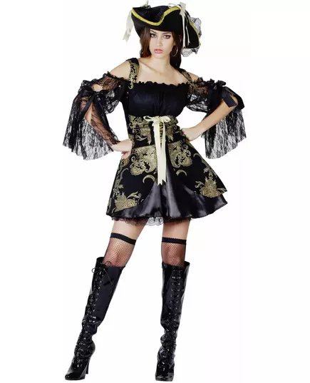 Black and gold pirate costume for women, Size: Medium/Large