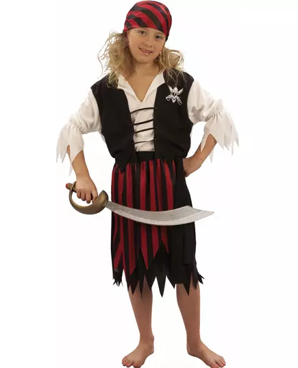 Black and red corsair pirate costume for girls, Size: 7-9 years (120-130 cm)