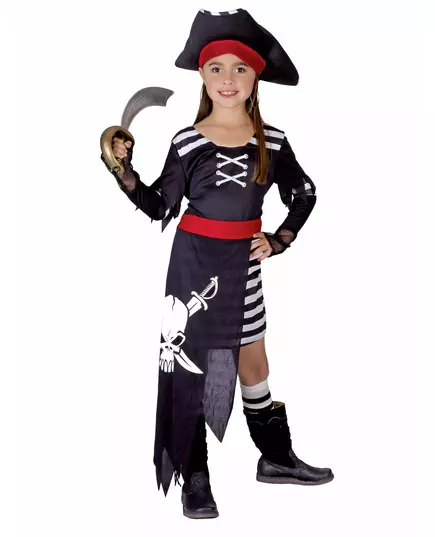 Piratkapteinkostyme for jenter, Størrelse: 10–12 år (130–140 cm)