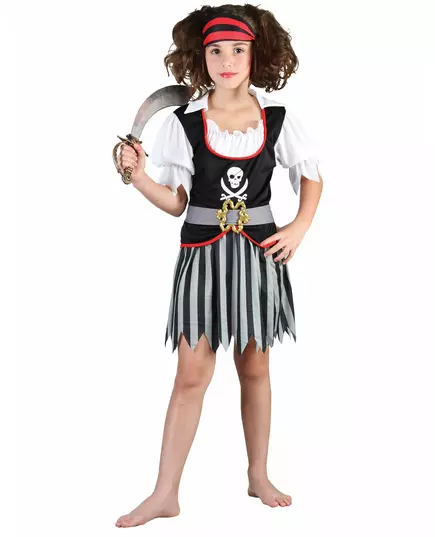 Piratkostyme med hodeskallemotiv for jenter, Størrelse: 10–12 år (130–140 cm)