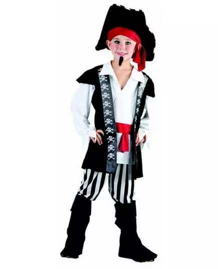 Pirate costume with black and white stripes for boys, Size: 7-9 years (120-130 cm)