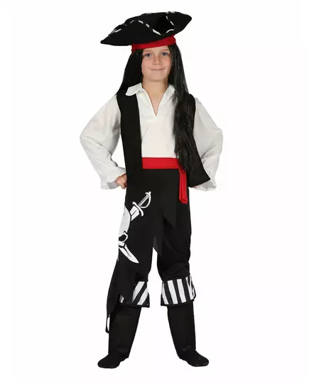 Piratkostyme med rødt belte til gutter, Størrelse: 10–12 år (130–140 cm)