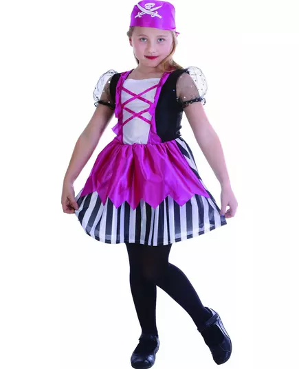 Piratkostyme rosa kjole til jenter, Størrelse: 3–4 år (92–104 cm)