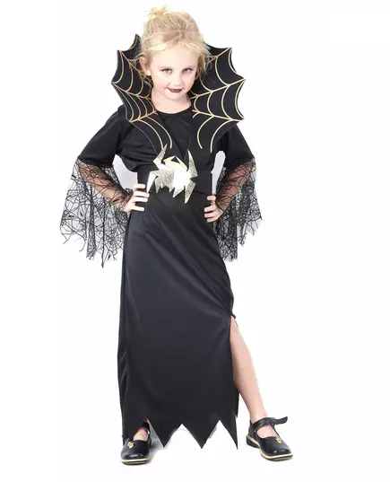 Girls' Golden Spider Witch Costume Halloween, Size: 7-9 years (120-130 cm)