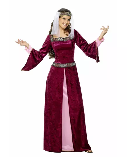 Women's medieval queen costume with velvet effect, Size: Medium