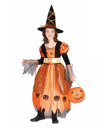 Oransje heksekostyme til jenter Halloween, Størrelse: 10–12 år (130–140 cm)