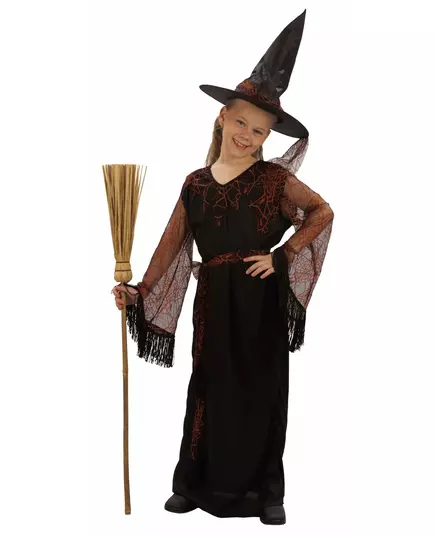 Svart heksekostyme til jenter Halloween, Størrelse: 10–12 år (130–140 cm)