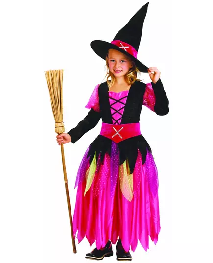 Rosa heksekostyme til jenter Halloween, Størrelse: 10–12 år (130–140 cm)
