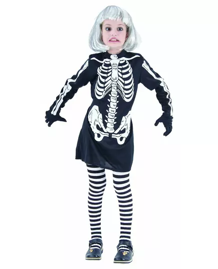 Halloween-skjelettkostyme til jenter, Størrelse: 7–9 år (120–130 cm)