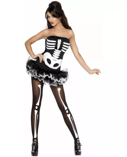 Sexy skjelettkostyme for kvinner med tutu til Halloween, Størrelse: Small