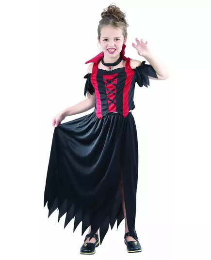 Red vampire costume for girls Halloween, Size: 7-9 years (120-130 cm)