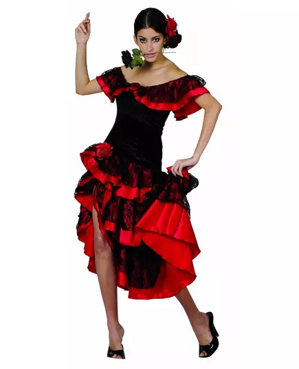 Rødt og svart flamencodanserkostyme for kvinner, Størrelse: Medium/Large