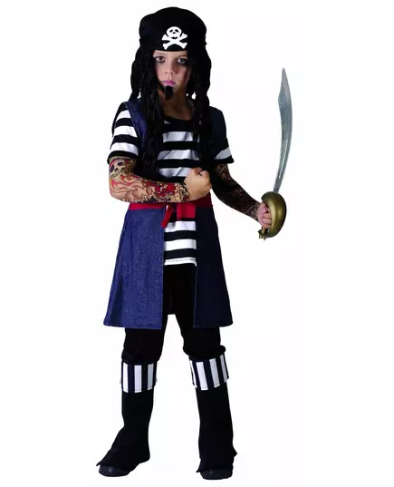 Tattooed pirate costume for boys, Size: 10-12 years (130-140 cm)