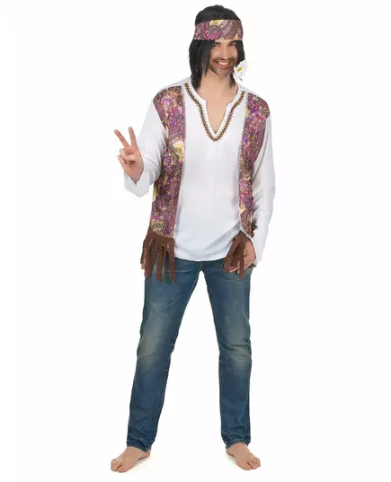 Hippiekostyme med frynser for menn, Størrelse: X-Large