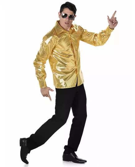 Men's gold sequin disco shirt, Size: Small