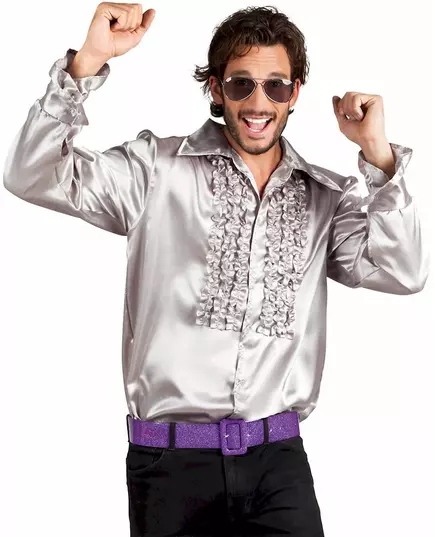 Men's silver disco shirt, Size: XX-Large (58/60)