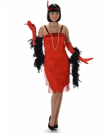 Women's red Charleston costume with fringes, Size: Medium