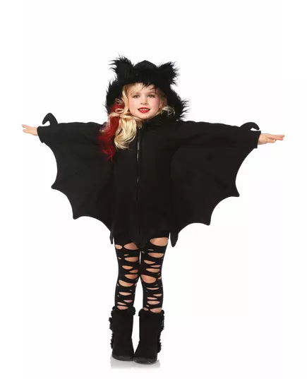 Black bat costume for girls, Size: 7-10 years (122-128 cm)