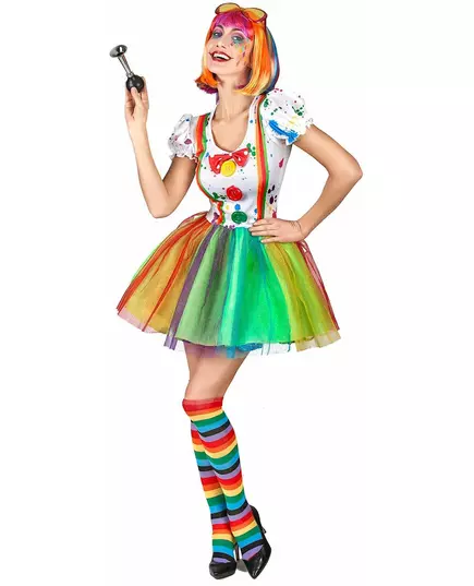 Women's multicolored paint clown costume, Size: X-Large
