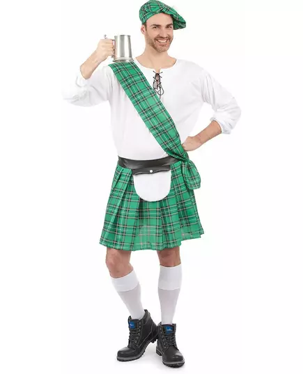 Green and white Scottish costume for men, Size: X-Large