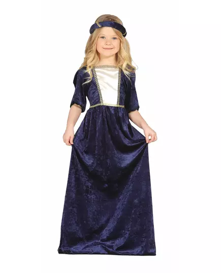 Blått middelalderkostyme for jenter, Størrelse: 5–6 år