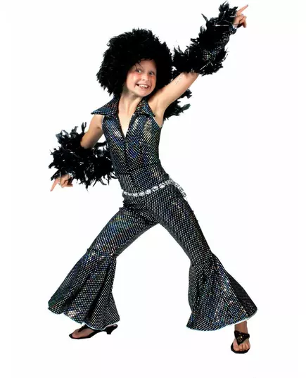 Black shiny disco costume for girls, Size: 12-14 years (152 cm)