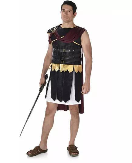 Black and gold Roman gladiator costume for men, Size: X-Large
