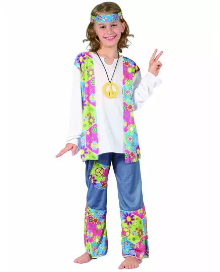 Hippie costume with fringed vest for girls, Size: 10-12 years (130-140 cm)