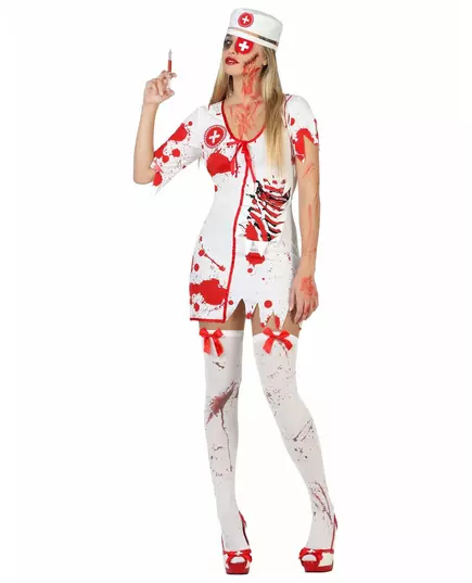 Blodig sykepleierkostyme til kvinner Halloween, Størrelse: Medium/Large