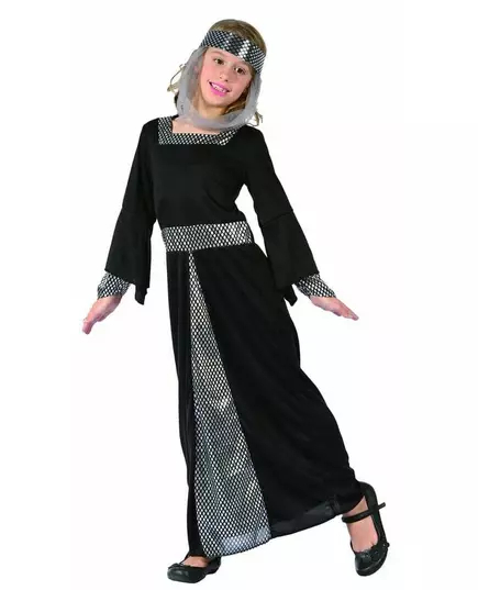 Black medieval princess costume for girls, Size: 10-12 years (130-140 cm)